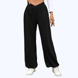 High Waist Pure Color Pocket Ankle-tied Trousers Casual Pants For Women