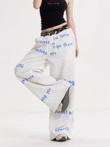 Letter High Waist Drawstring Wide Leg Pants