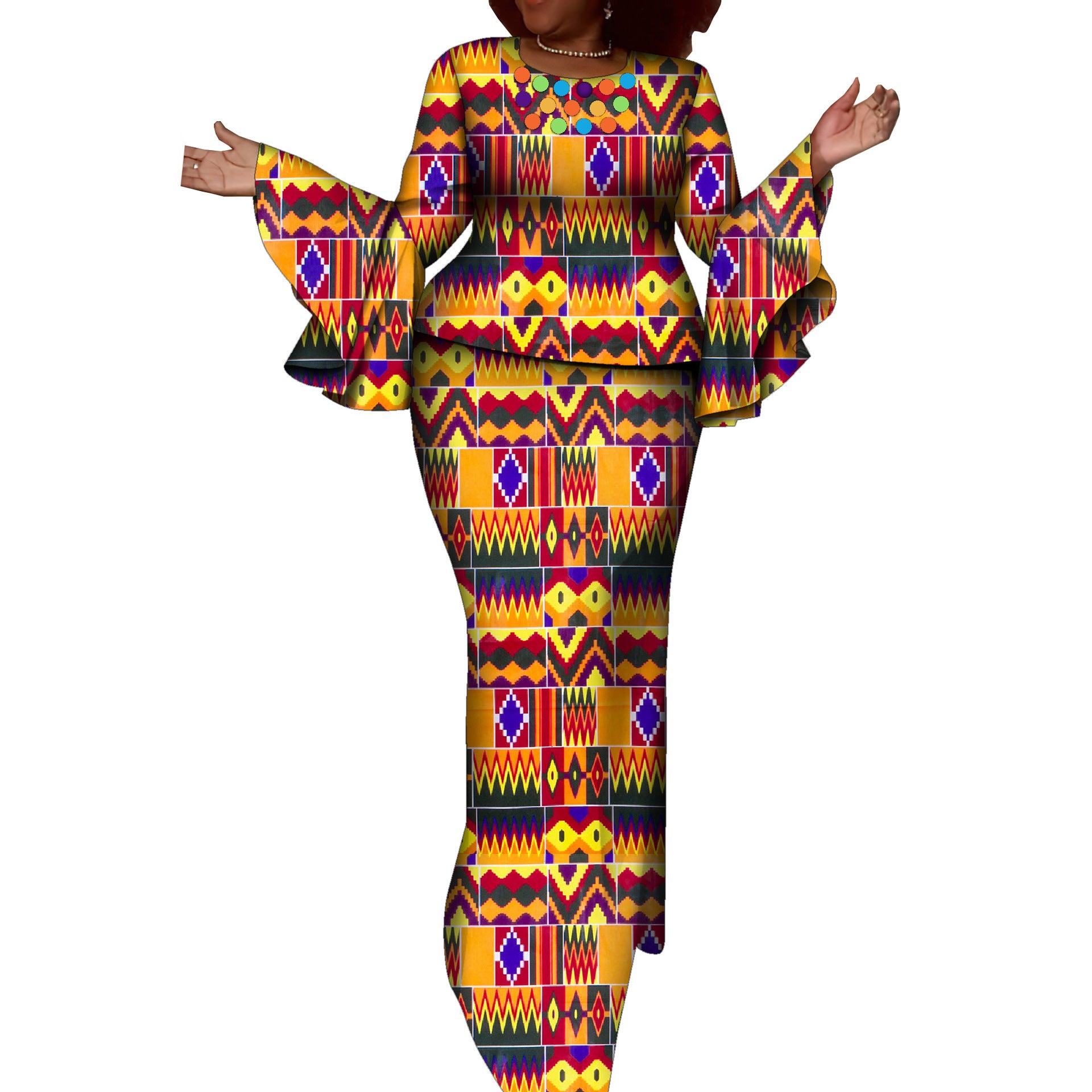 African Ethnic Women's Cerecloth Long Dress Suit