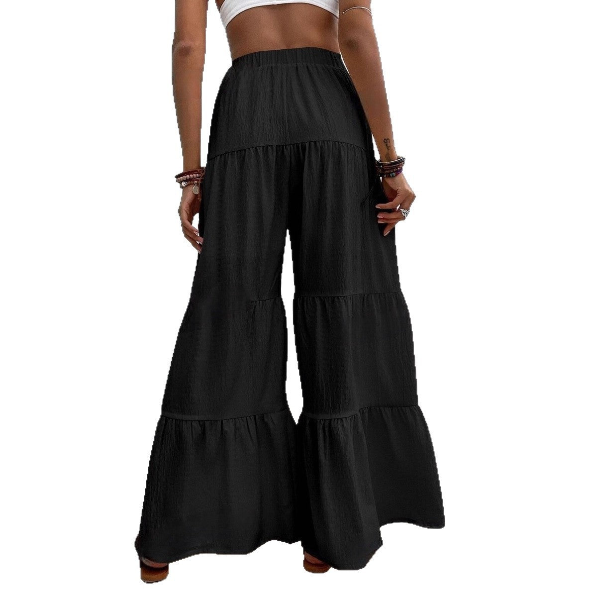 Pleated Elastic Waist Pants Female Wide-leg Casual Pants