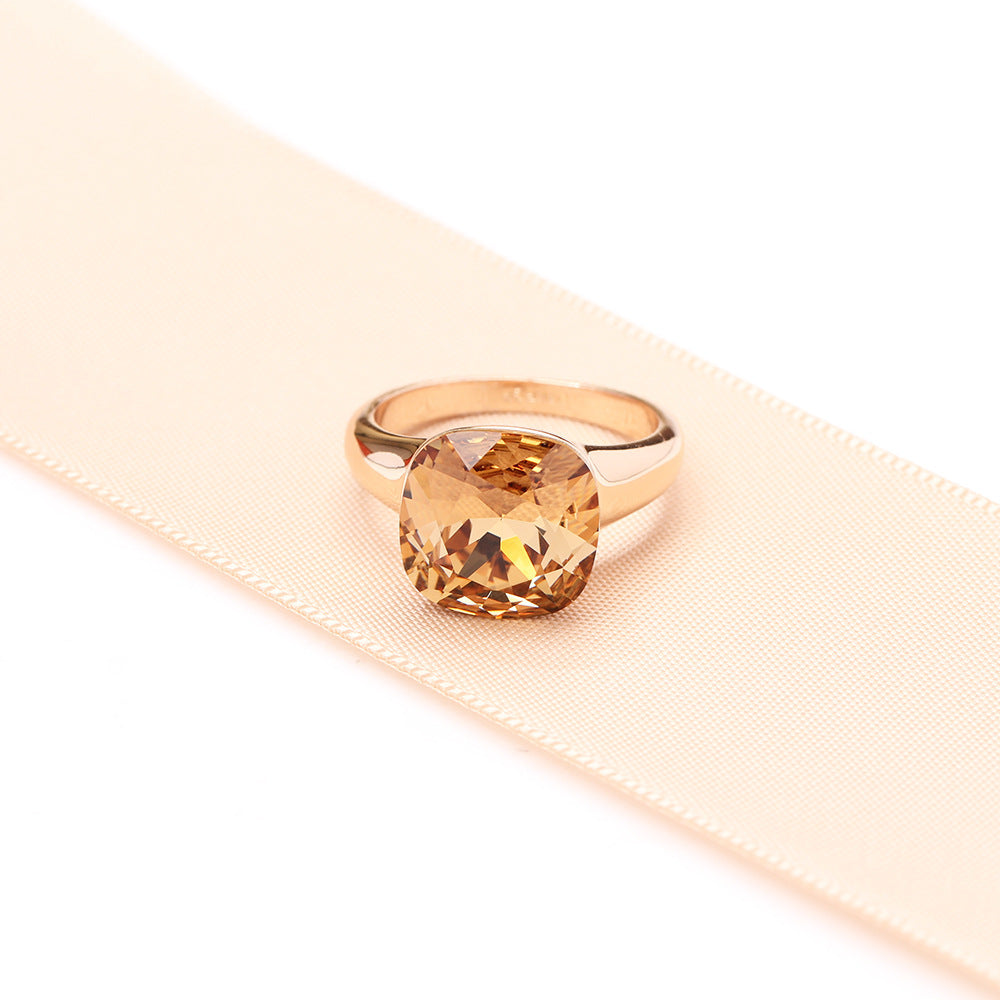 European And American Classic Light Luxury Multi-color Artificial Crystal Square Ring For Women