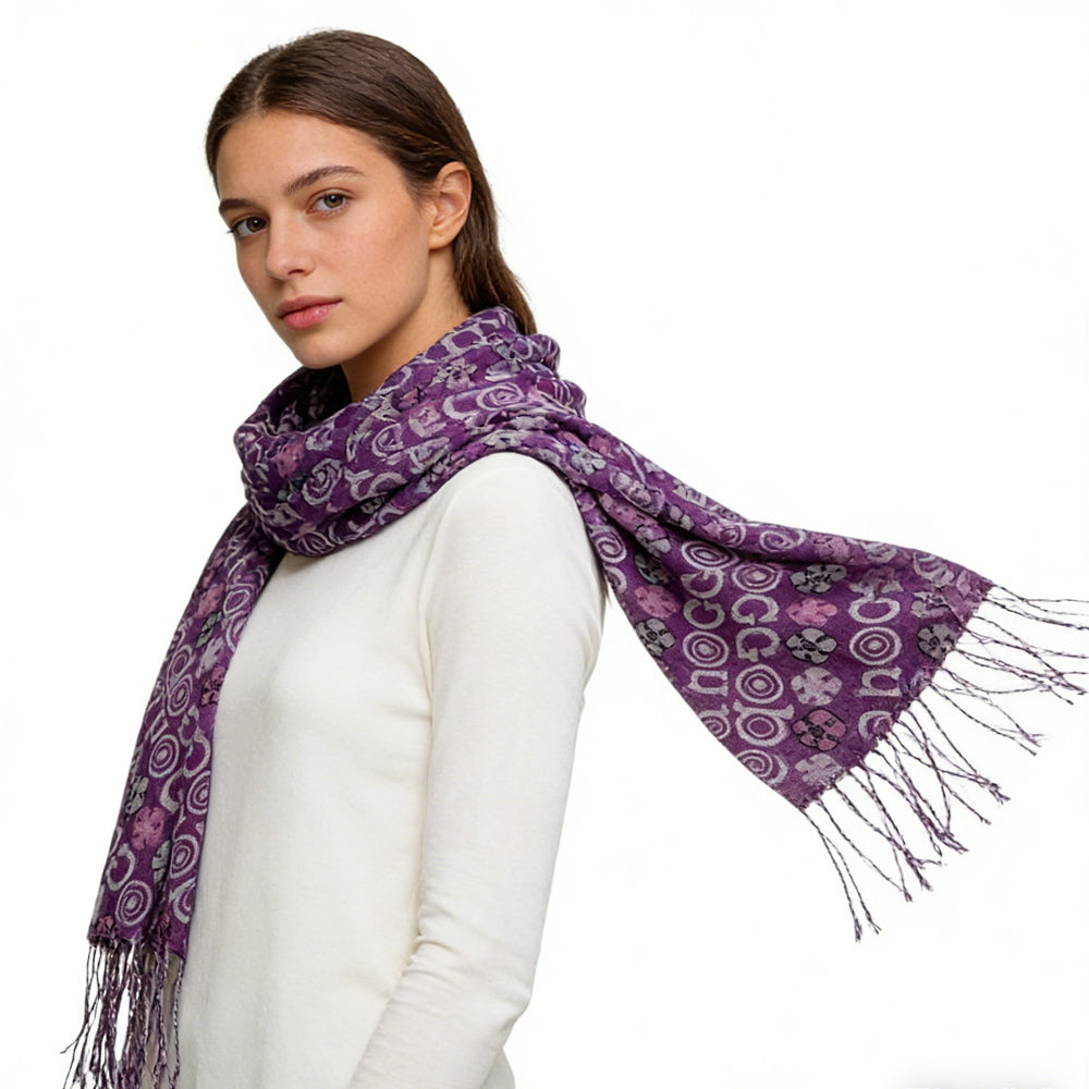 2pcs Purple Flowy Boho Viscose Watercolor Inspired On Airy Scarf,Luxe Look For Evening Wear,Scarf,vacation,daily Life,evening Party,Office Appropriate Subtlety For Women Men