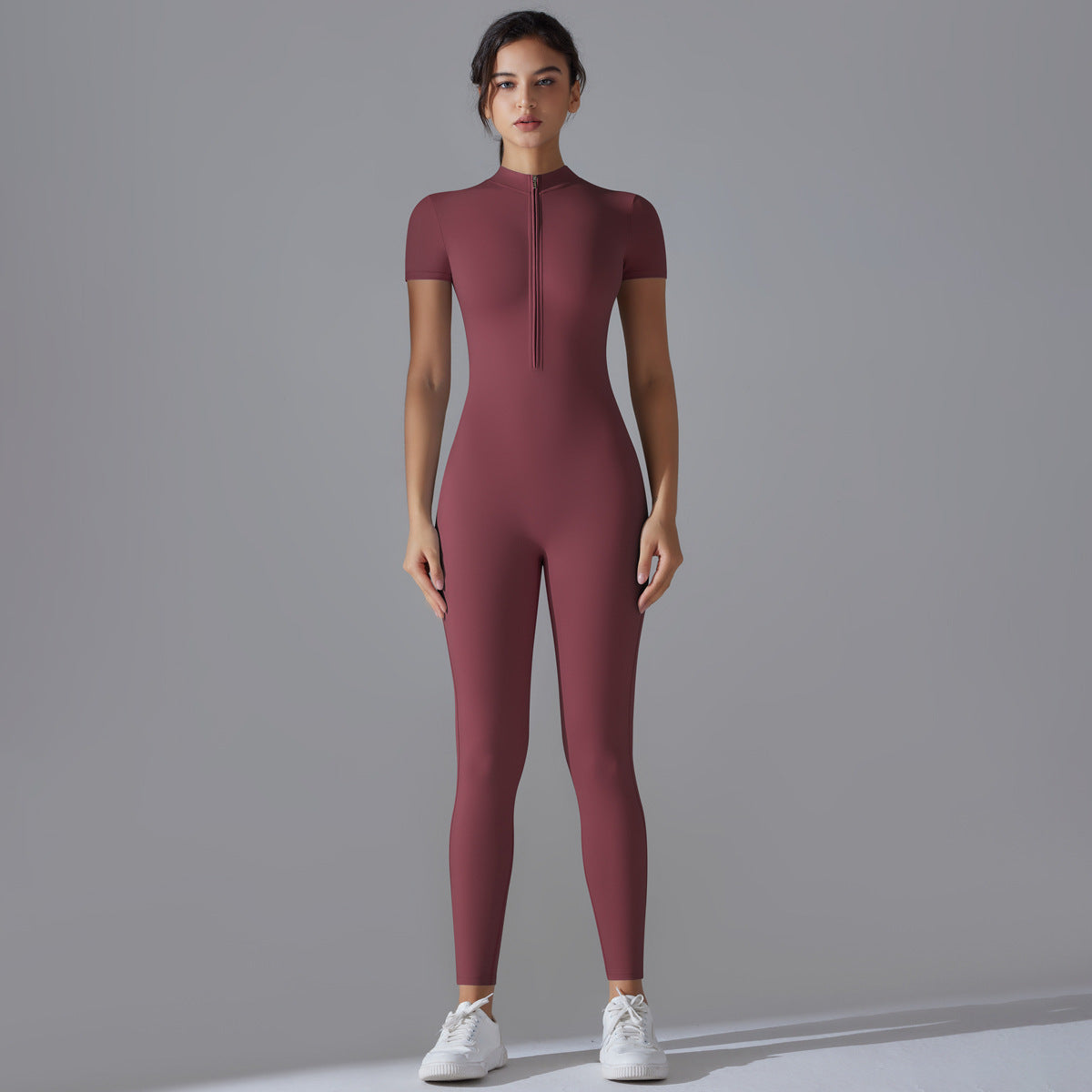 Women's Zipper Short Sleeve Yoga Bodysuit