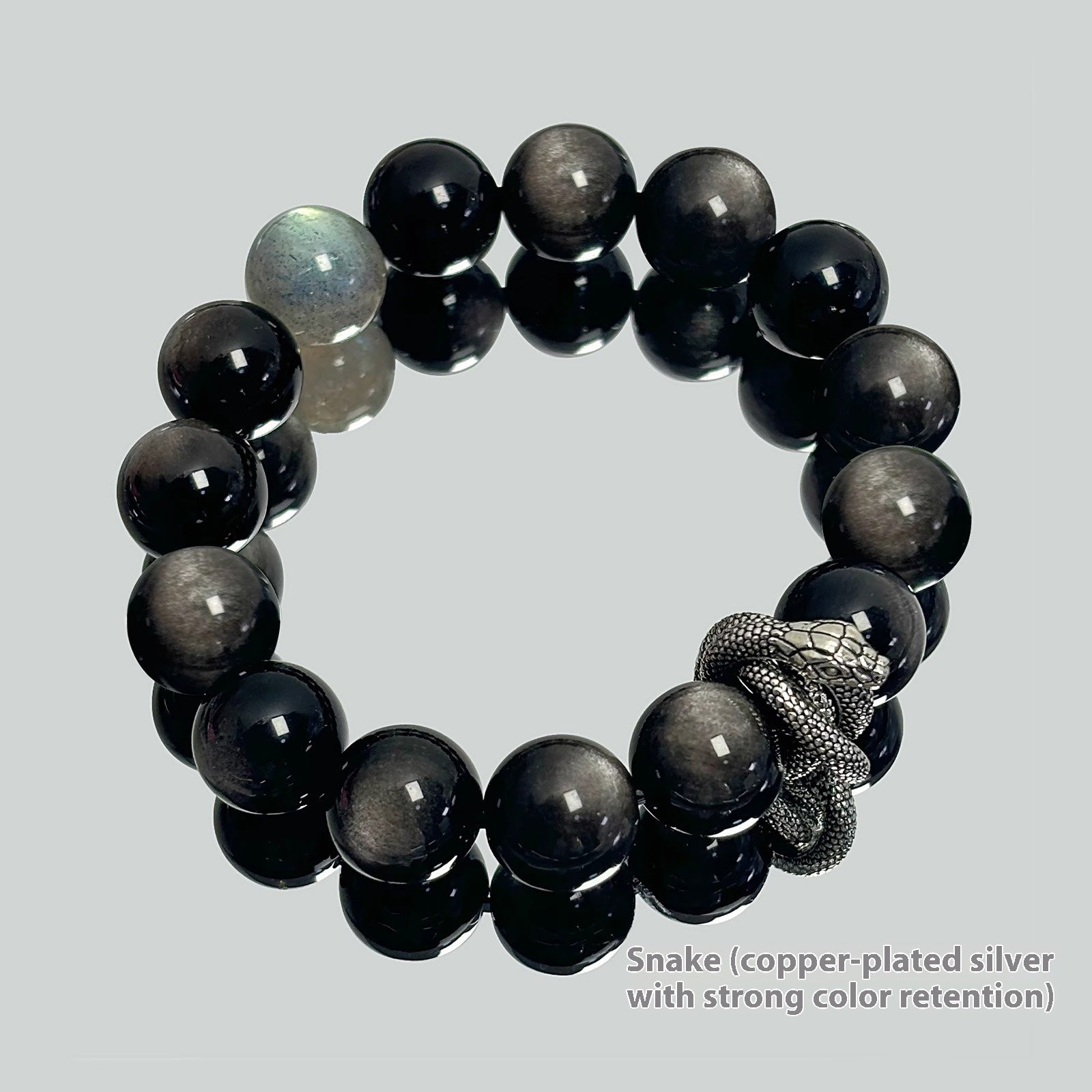 Natural Silver Stone Bracelet Vintage Natural Obsidian Neutral Crystal Bracelet