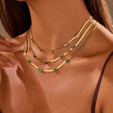 RETRO Geometric Square Zircon Necklace Stainless Steel Necklace Chain Like Flat Snake