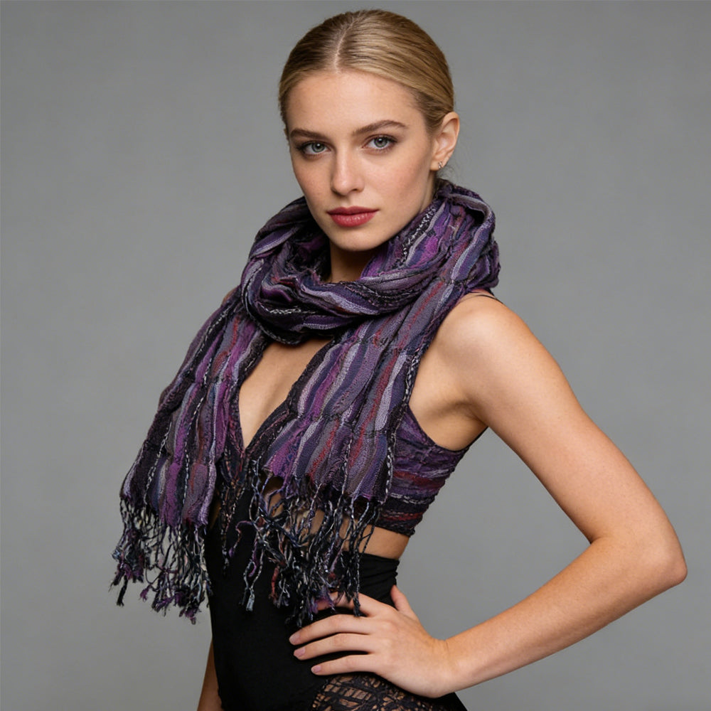 Royal Purple Jacquard Pattern Scarf,Regal Textured Scarf ,Luxe Look For Evening Wear,Scarf,vacation,daily Life,evening Party,Office Appropriate Subtlety For Women Men