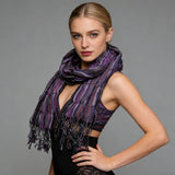 Royal Purple Jacquard Pattern Scarf,Regal Textured Scarf ,Luxe Look For Evening Wear,Scarf,vacation,daily Life,evening Party,Office Appropriate Subtlety For Women Men
