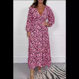 Women's Fashion High Waist V-neck Floral Dress