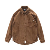 Vintage Corduroy Shirt Men Loose Cargo Shirt Coat