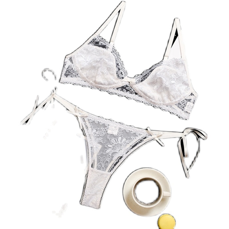 Temperament White Lace Sling Bra and Bow Panties