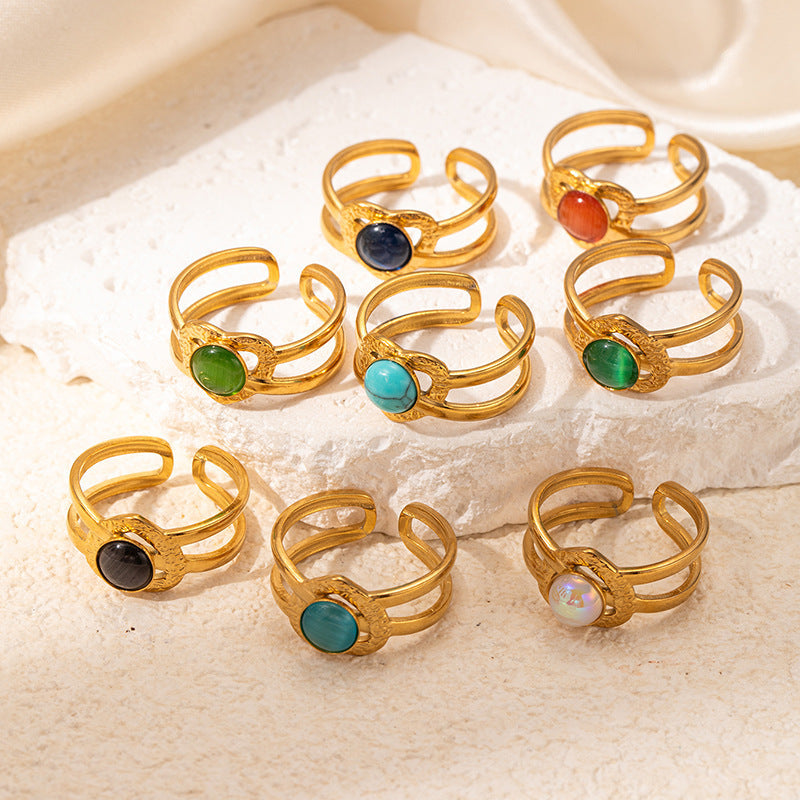 Colored Loving Heart Hollow Open-end Titanium Steel Adjustable Ring