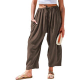 High Waist Wide Leg Loose Harem Cotton And Linen Trousers