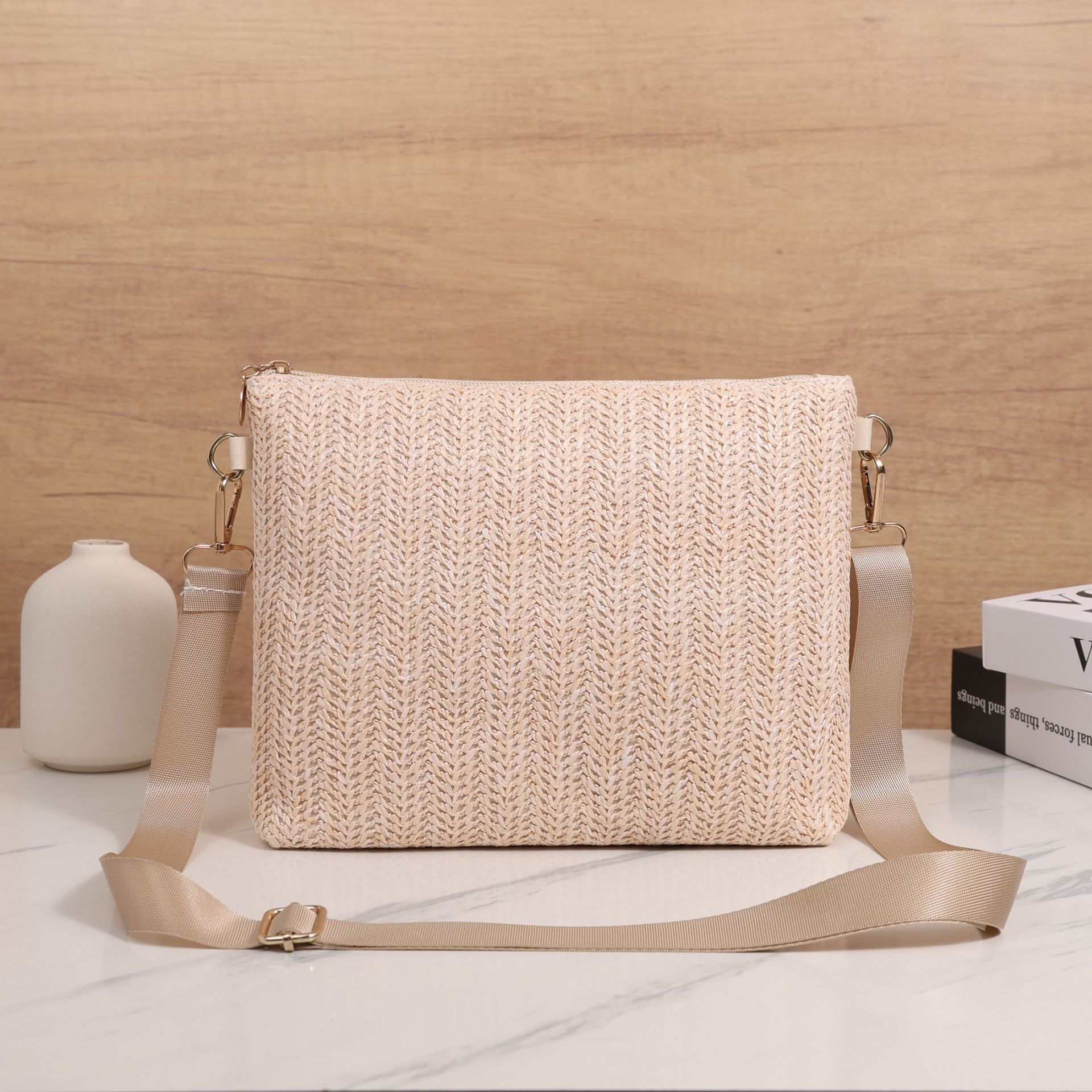 Straw Shoulder Bag Solid Color Crossbody
