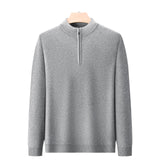 Men's Half-high Collar Zipper Sweater Middle-aged Men's Thickened Keep Warm Pure Color Sweater