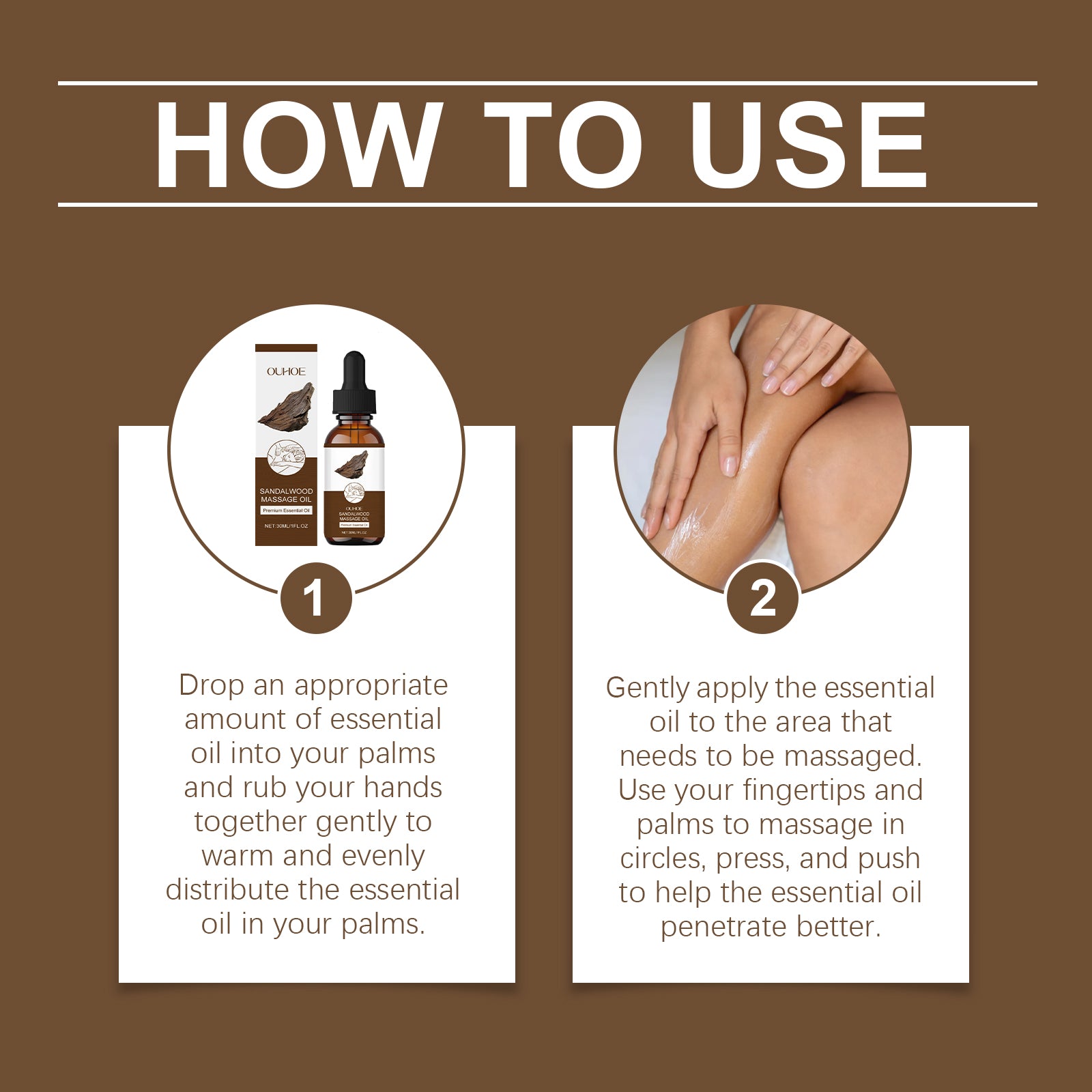 OUHOE Sandalwood Massage Essential Oil, Gently Moisturizes Whole Body Skin Daily Body Care Massage Sandalwood Essential Oil