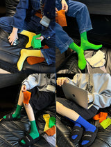 Vibrant Socks For Women 6 Pairs Of Colorful Candy-Hued Cotton Socks For Spring Fall Dance Instagram-Trendy Mid-Calf Length Solid-Color Comfortable Style