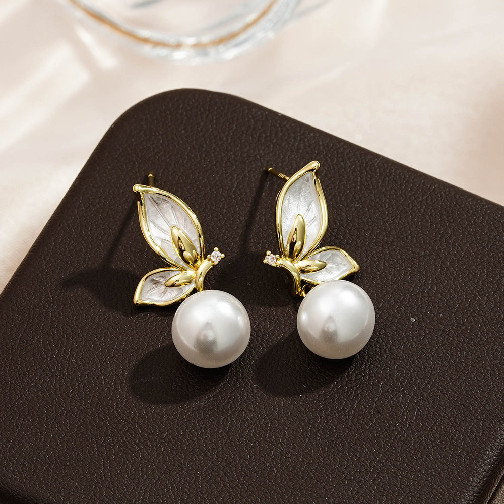 Zircon Painting Oil Butterfly Earrings For Women