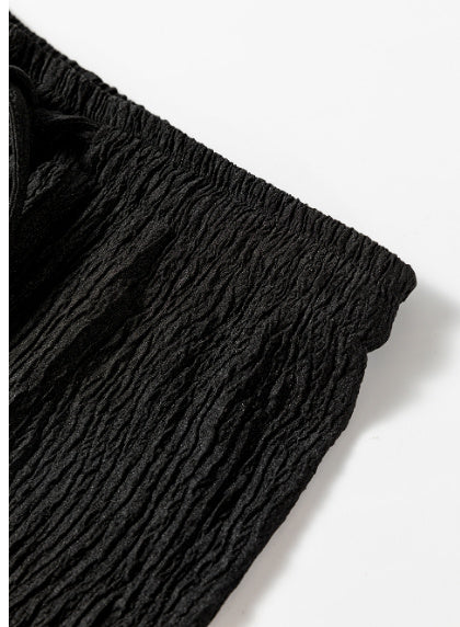 Black Textured Loose Drawstring Pants