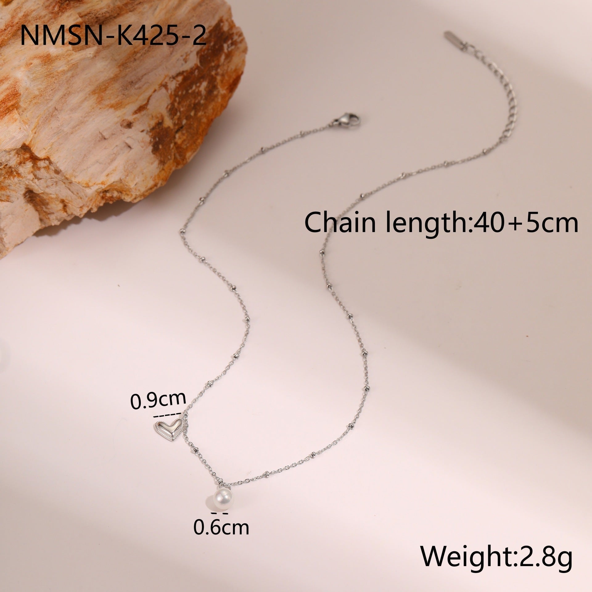 Ins Fashion Pearl Heart Pendant Clavicle Chain Stainless Steel