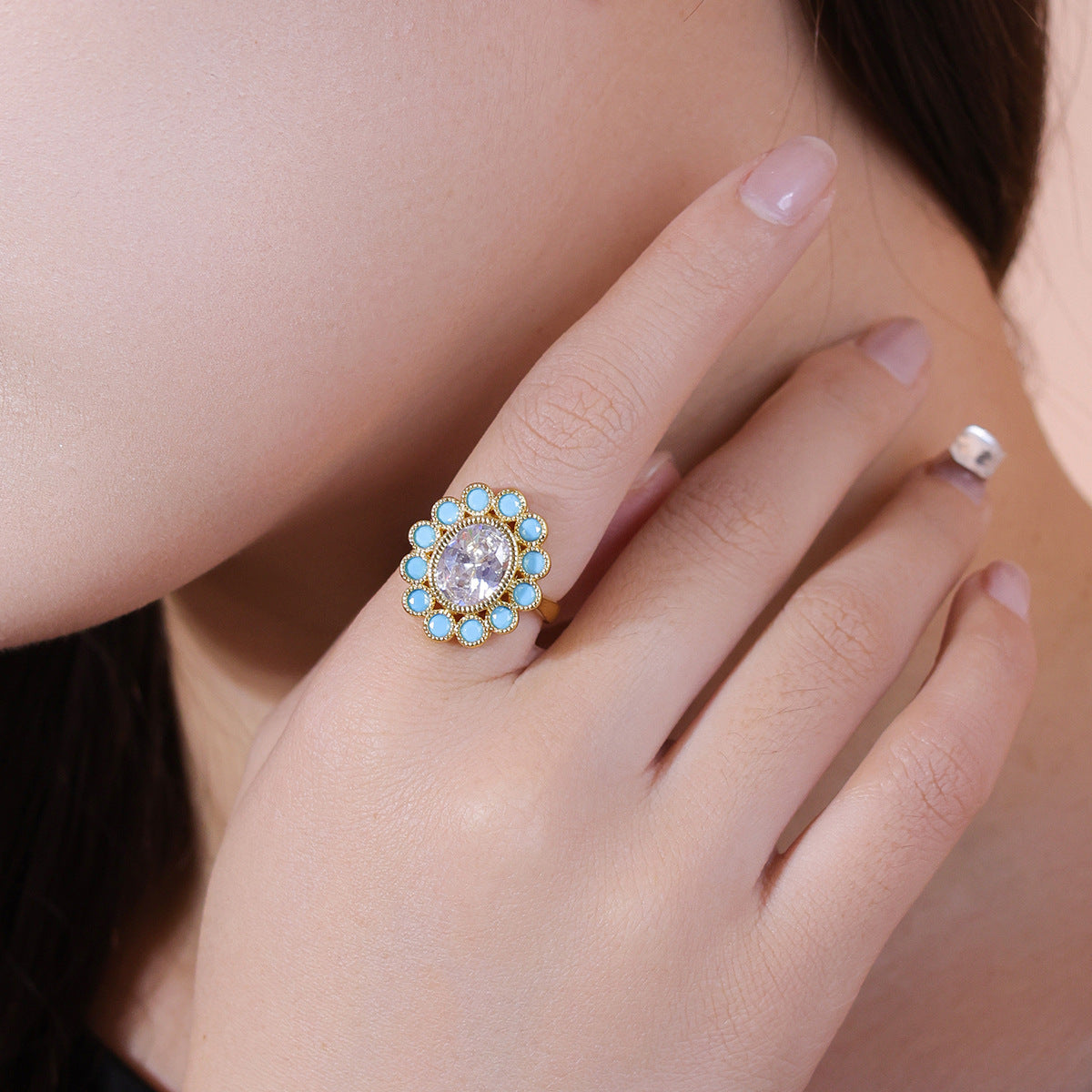 Retro Affordable Luxury Elegant Turquoise High-grade All-match Small Ring