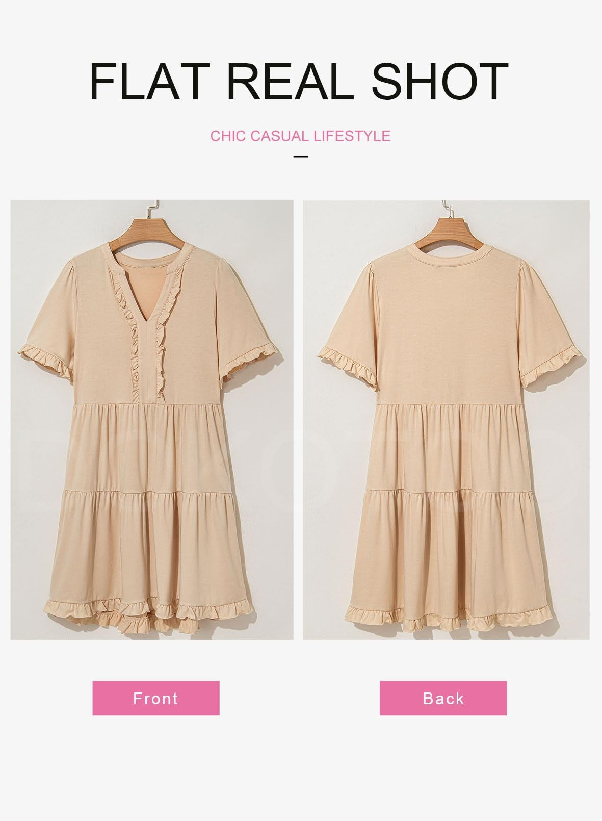 Womens Dresses Summer Spring V Neck Short Sleeve Casual A Line Flowy Swing Dress Mini Dress