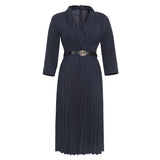 African women's V-neck pleated skirt dress with belt
