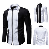 Color Block Zipper Design Plus Size Long Sleeve Shirt