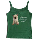 Cute Cat Letter Print Vest Sling Girl Slim Fit