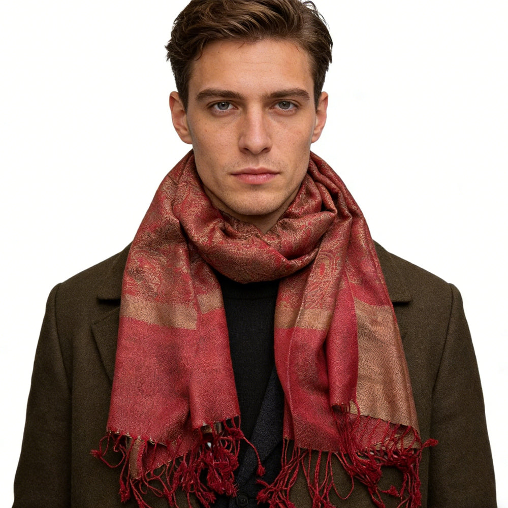 2pcs Classic Red Luxurious Jacquard Weave HeavyweightRed Jacquard Scarf ,Luxe Look For Evening Wear,Scarf,vacation,daily Life,evening Party,Office Appropriate Subtlety For Women Men