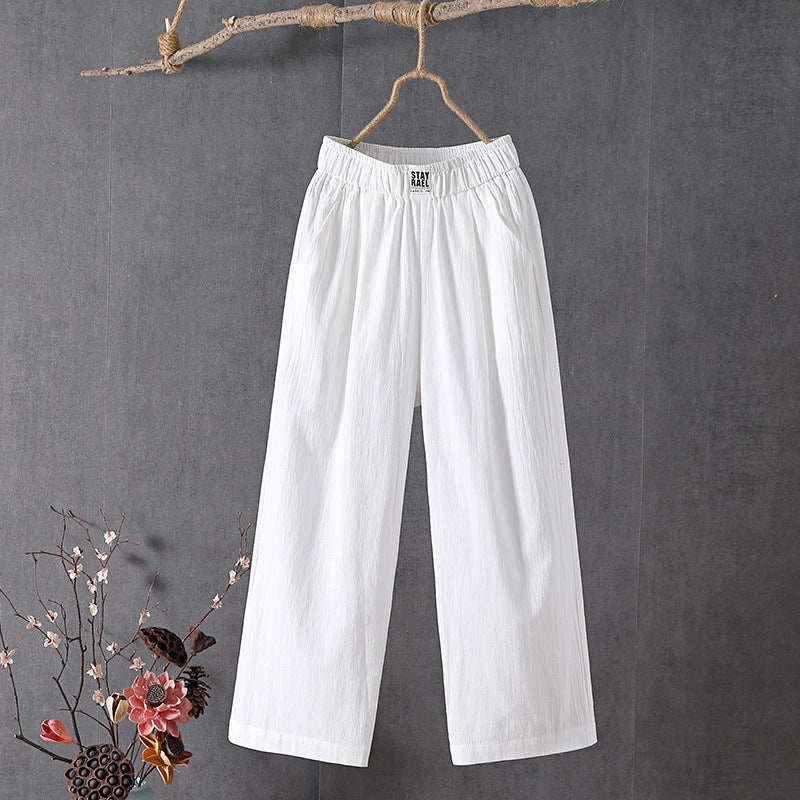 All-match High Waist Plus Size Loose Middle-aged And Elderly Cropped Wide-leg Pants
