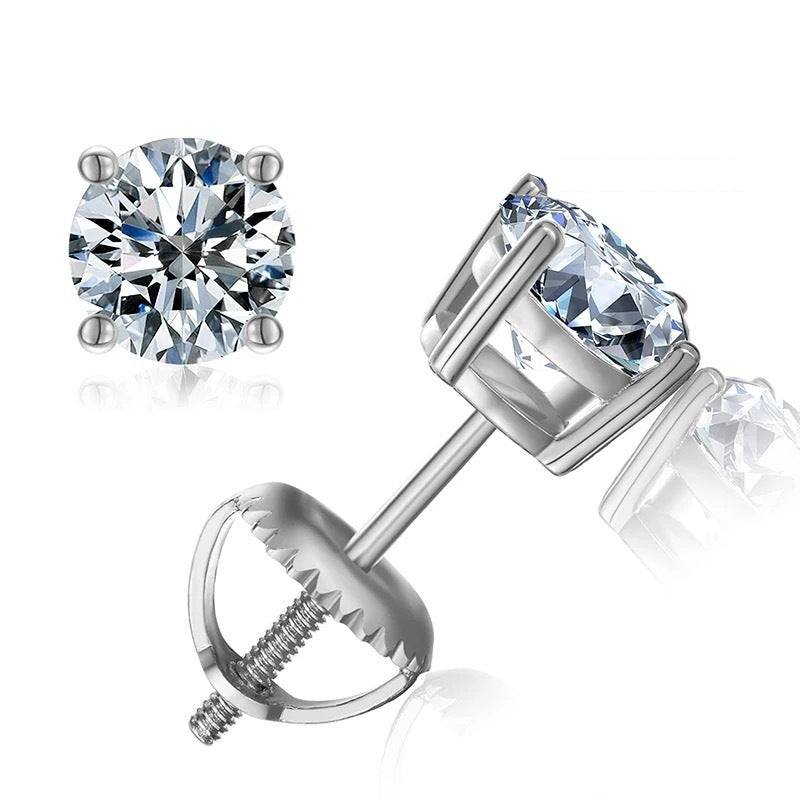Screw Four Claw Moissanite Female Stud Earrings