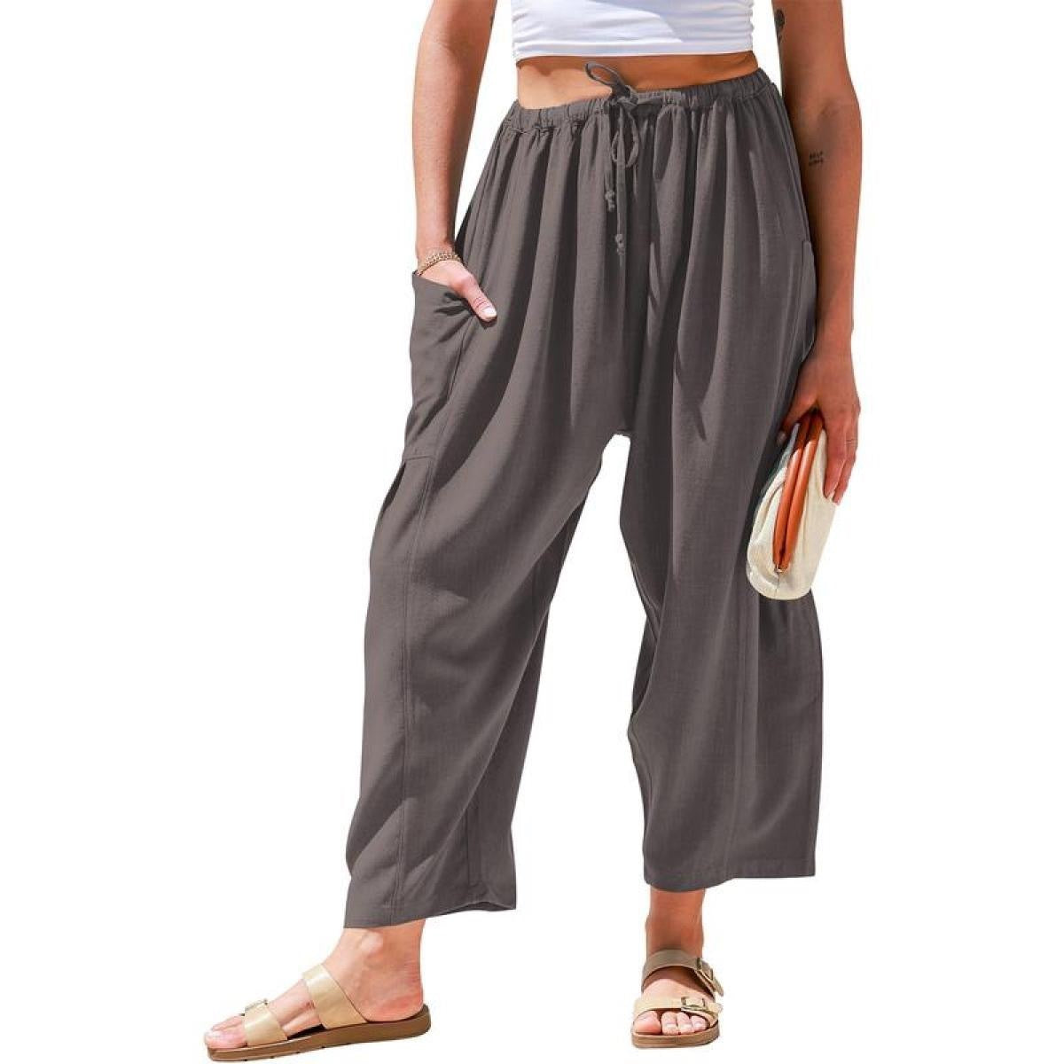 High Waist Wide Leg Loose Harem Cotton And Linen Trousers