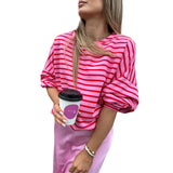 Women's Striped Loose All-match Round Neck Pullover Sweater