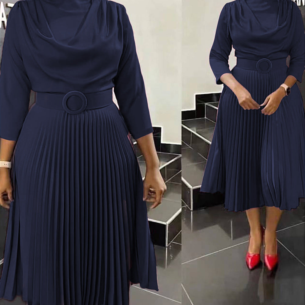 Mid-length Skirt African Plus Size OL Commuter Solid Color Dress