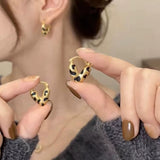 New Ear Clip Oil Dripping Leopard Print Heart Vintage Fashion