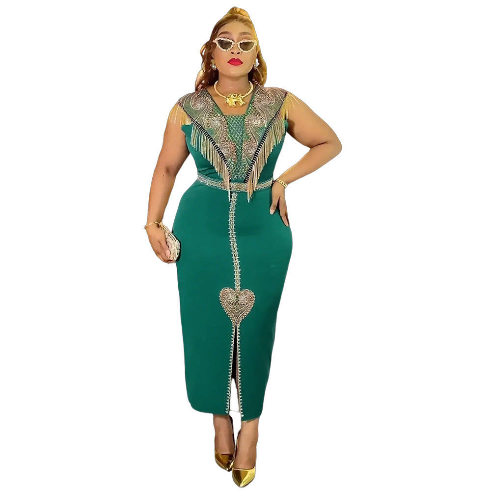 Fashion V-neck Dress African Plus Size Hip Bag
