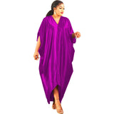 Women's African Plus Size Muslim Solid Color V-Neck Dress