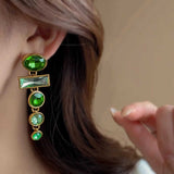 Retro Green Gradient Tassel High-grade Earrings
