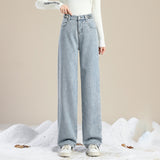Fashion Simple Casual High Waist Plus Velvet Jeans