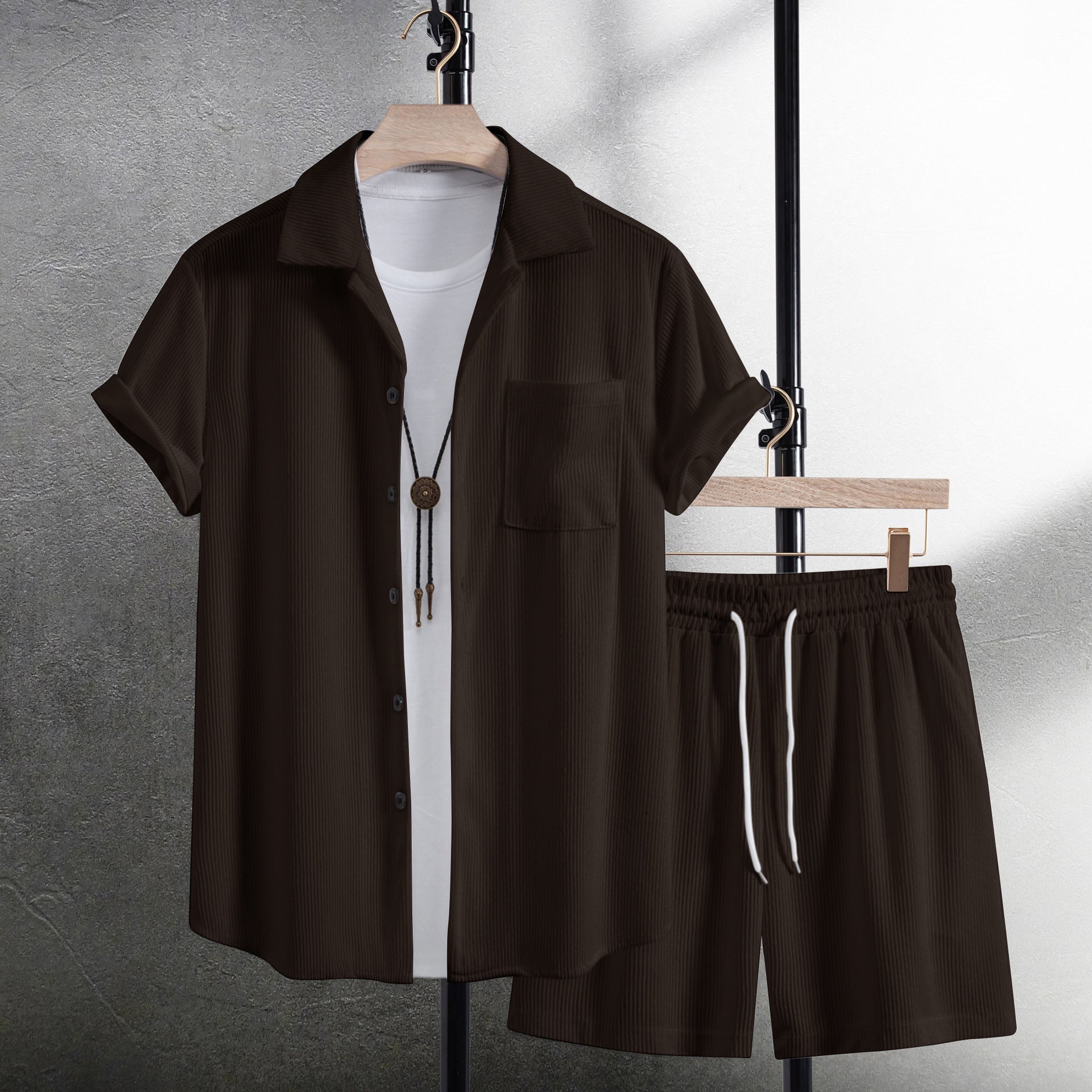 Summer Men's Casual Shirt Short Sleeve Beach Pants Suit