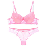 Simple Lace Bow Ladies Bra Set
