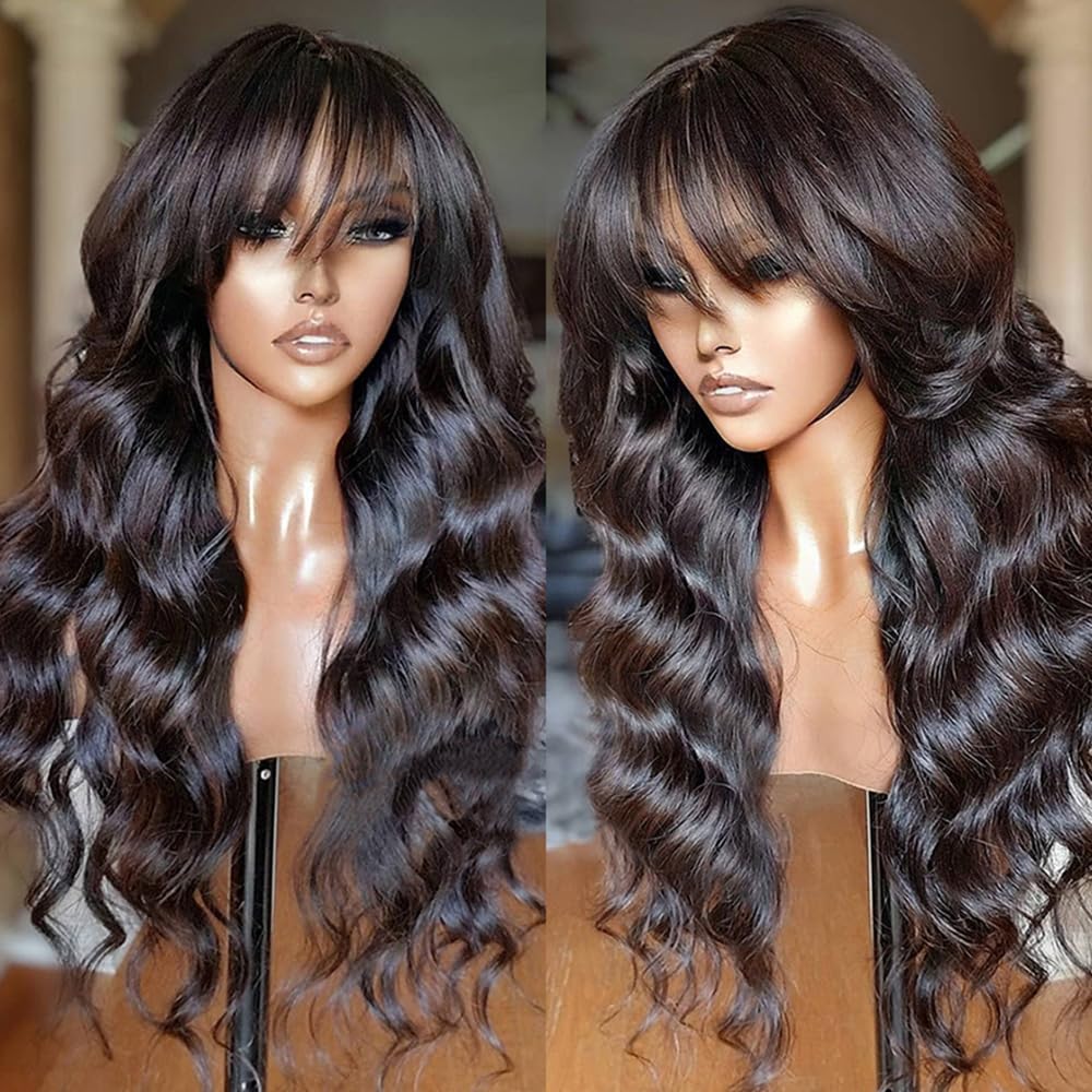 Full Machine Made Human Hair Wig, Body Wave Wig Natural Color, 150 Density