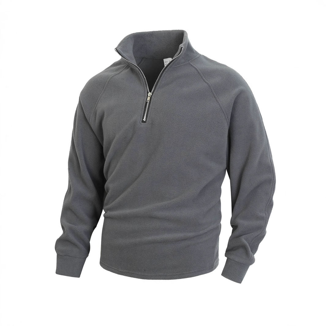 Slim-Fit Stand Collar Long Sleeve Pullover Coral Fleece Coat For Men