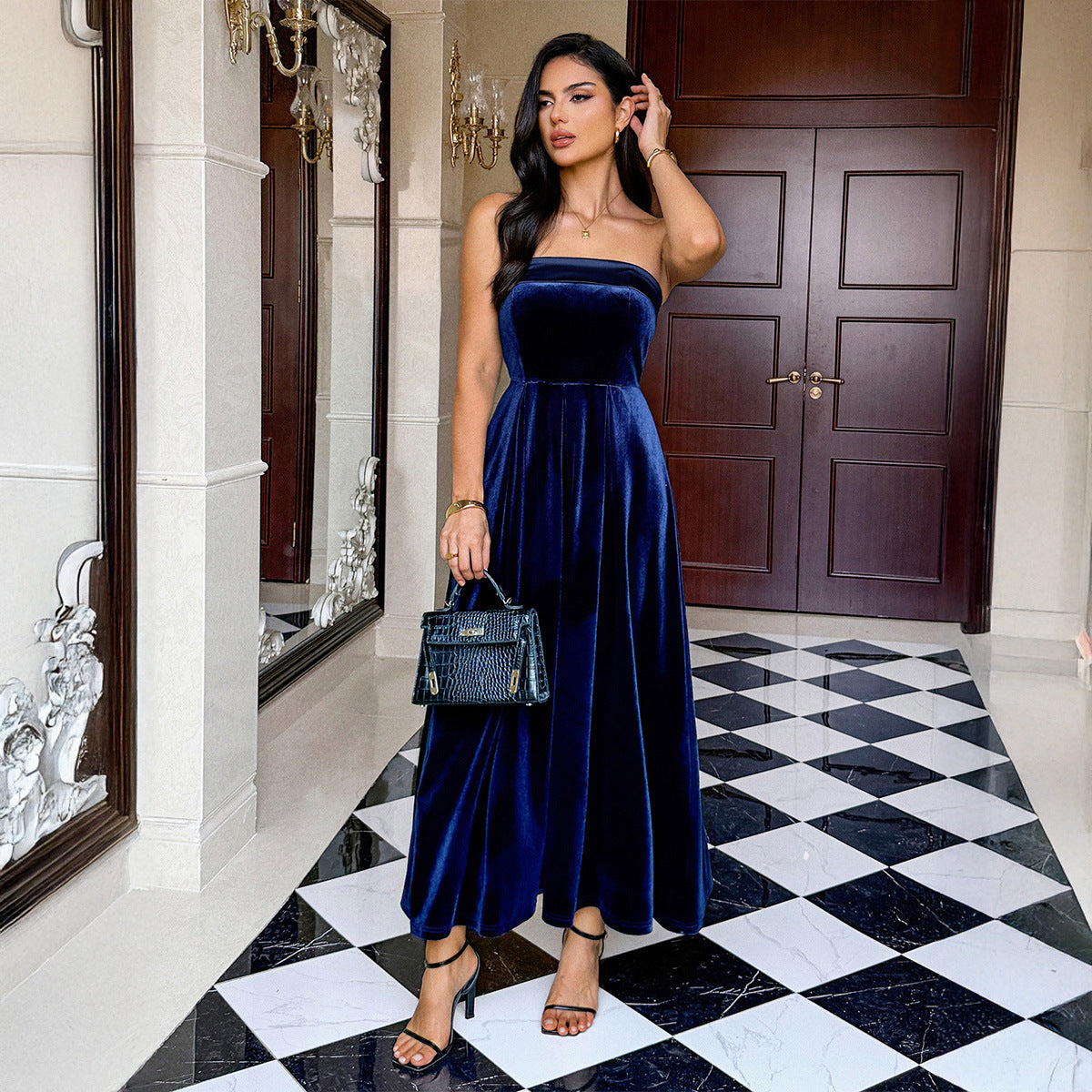 Tube Top Solid Color Dress Women's Clothing