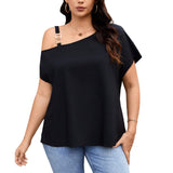 Temperament Single Shoulder Button T-shirt Solid Color Slimming Top