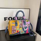 High-capacity Premium Boston Bag With Embroidered Patchwork Design