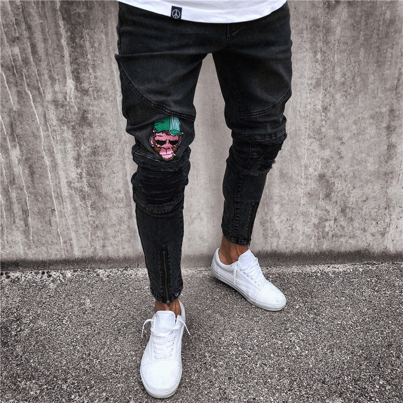 Pants Slim Cropped Trousers Embroidered Jeans