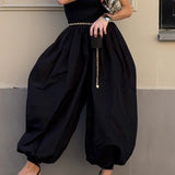 High Waist Pure Color Ankle-tied Wide Bloomers Harem Pants