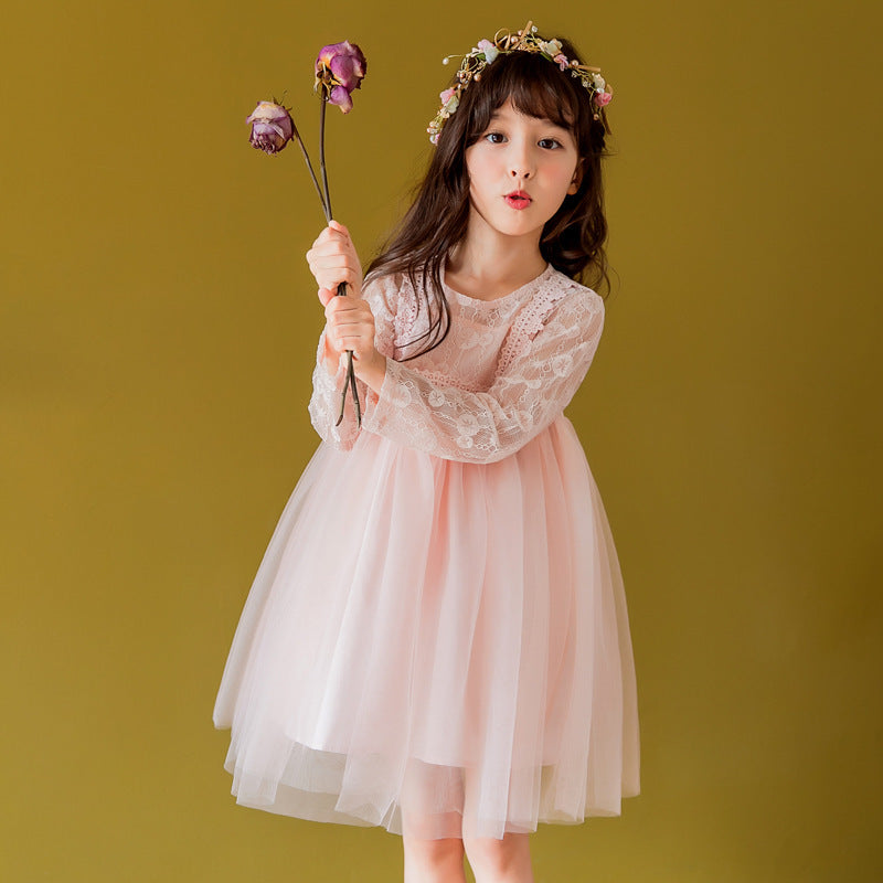 Big kids princess dress in mesh lace