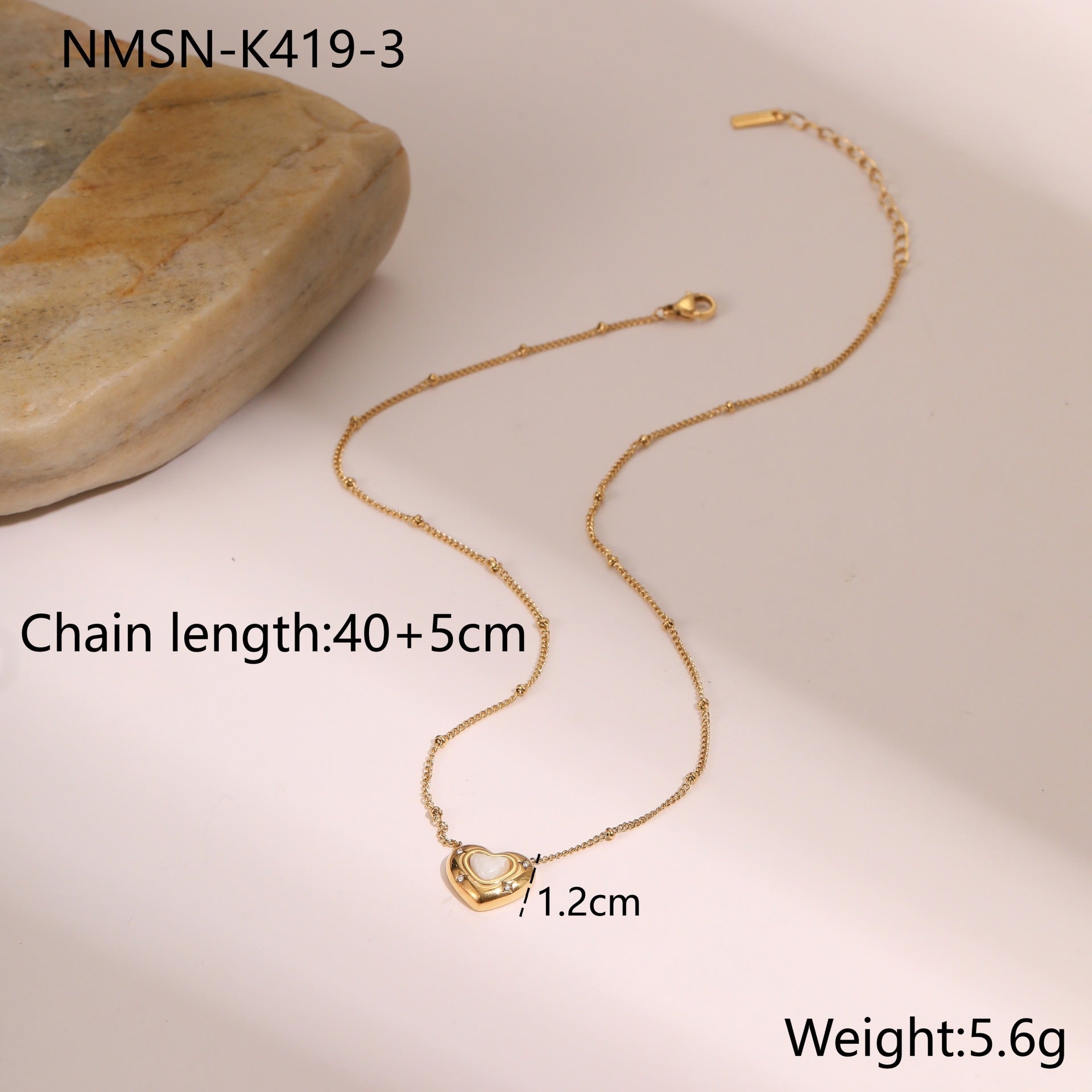 Fashion Design Love Heart-shaped Natural Stone Pendant Titanium Steel Necklace Ins